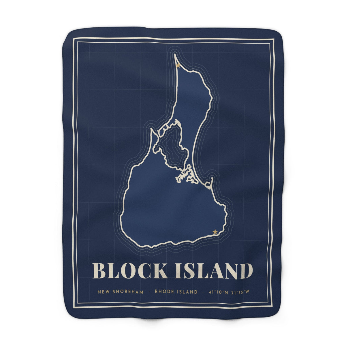 Block Island Sherpa Fleece Navy Island Map Throw, a navy blanket printed with a map of Block Island
