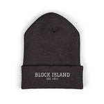 Block Island Embroidered Cuffed Beanie in Dark Grey, BlockBoundRI