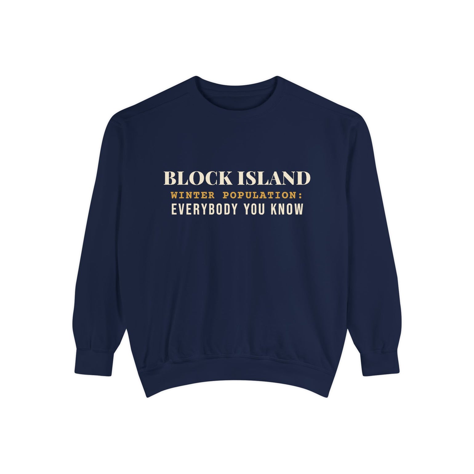 Block Island Winter Population crewneck sweatshirt in True Navy - BlockBoundRI
