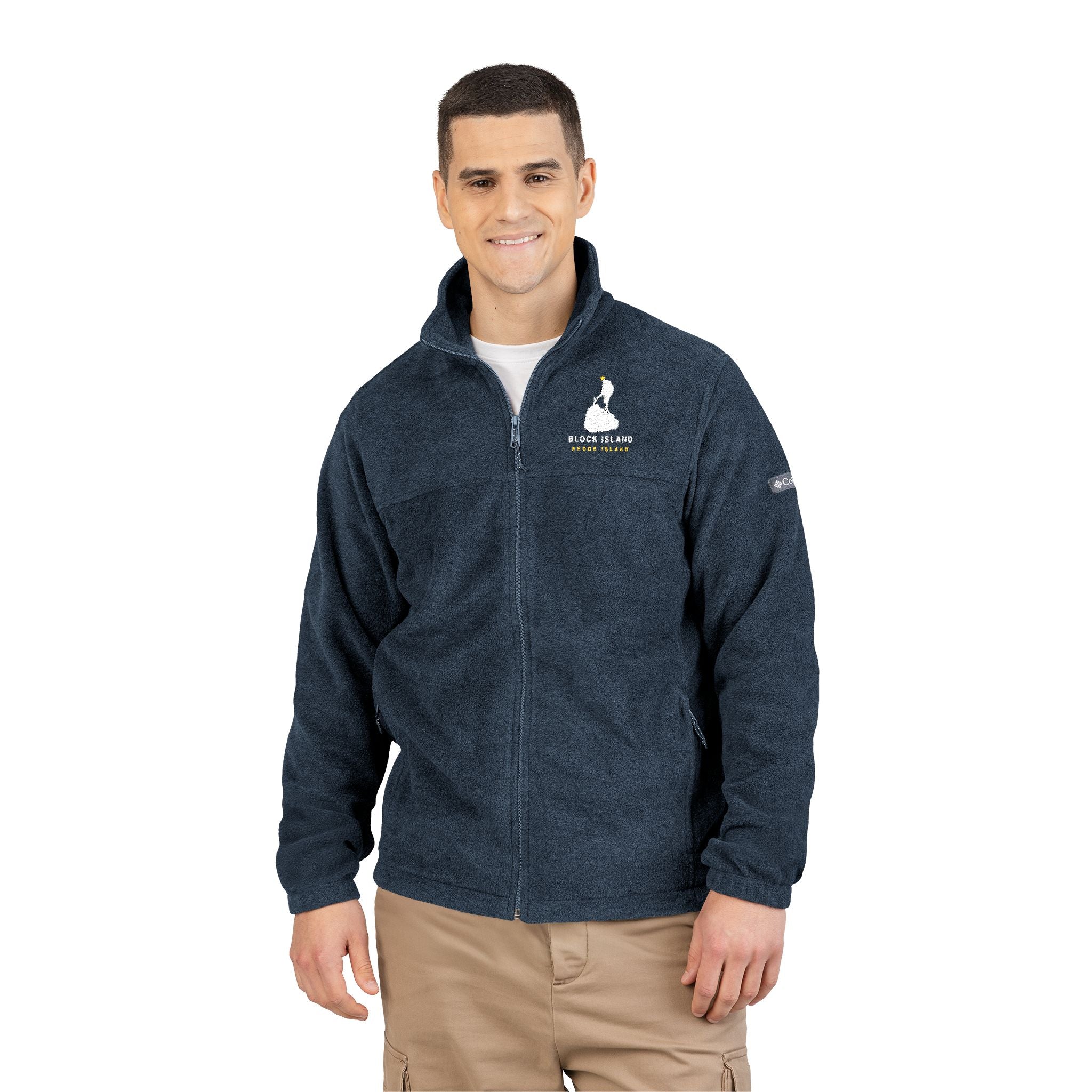 Columbia fleece jacket with embroidered Block Island outline and Block Island Rhode Island wordmark on the left chest — view 10