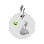 Round engraved Block Island charm with a cubic zirconia birthstone