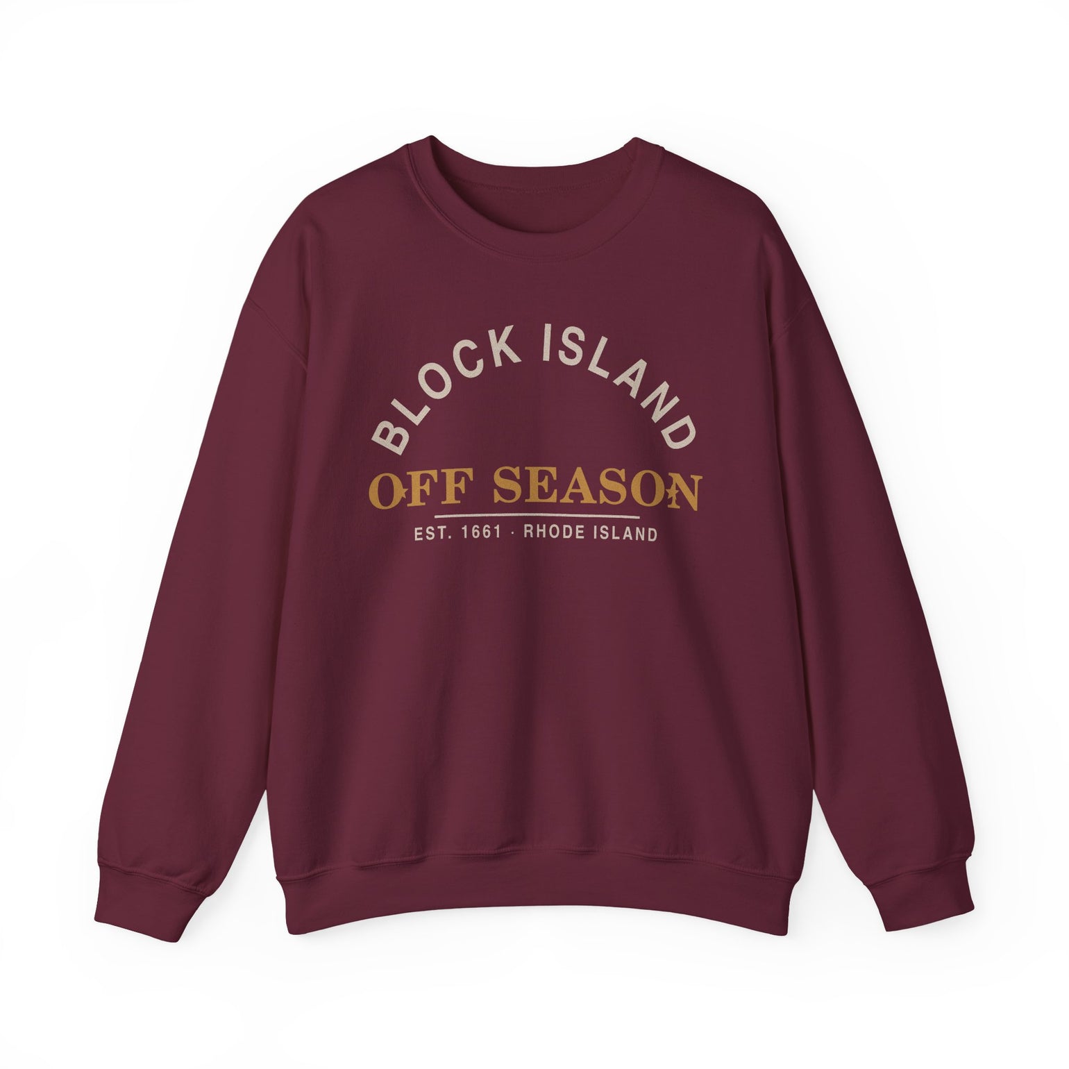 Block Island Off Season Crewneck Sweatshirt in Maroon, BlockBoundRI