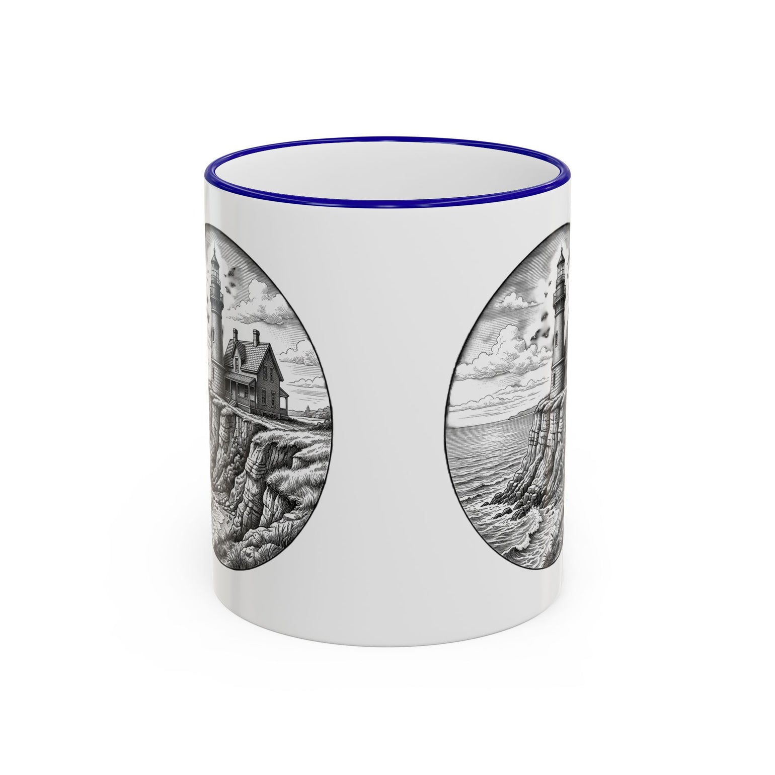 Southeast Light Mug, Block Island Lighthouse in Blue, BlockBoundRI