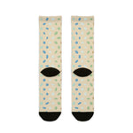 Back view of sand beachcombing crew socks with blue, green and aqua sea glass pieces and black heels