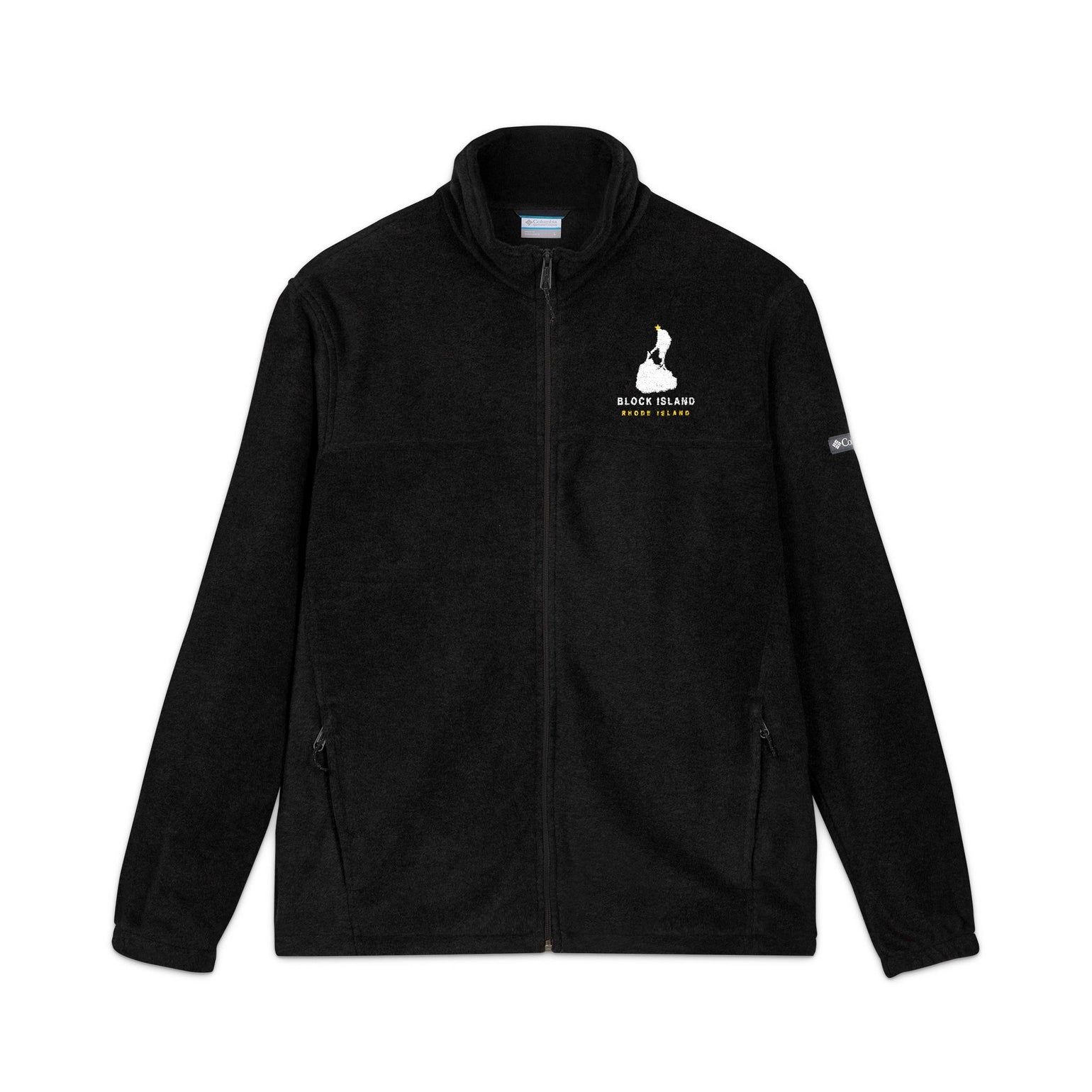 Columbia fleece jacket with embroidered Block Island outline and Block Island Rhode Island wordmark on the left chest — view 3