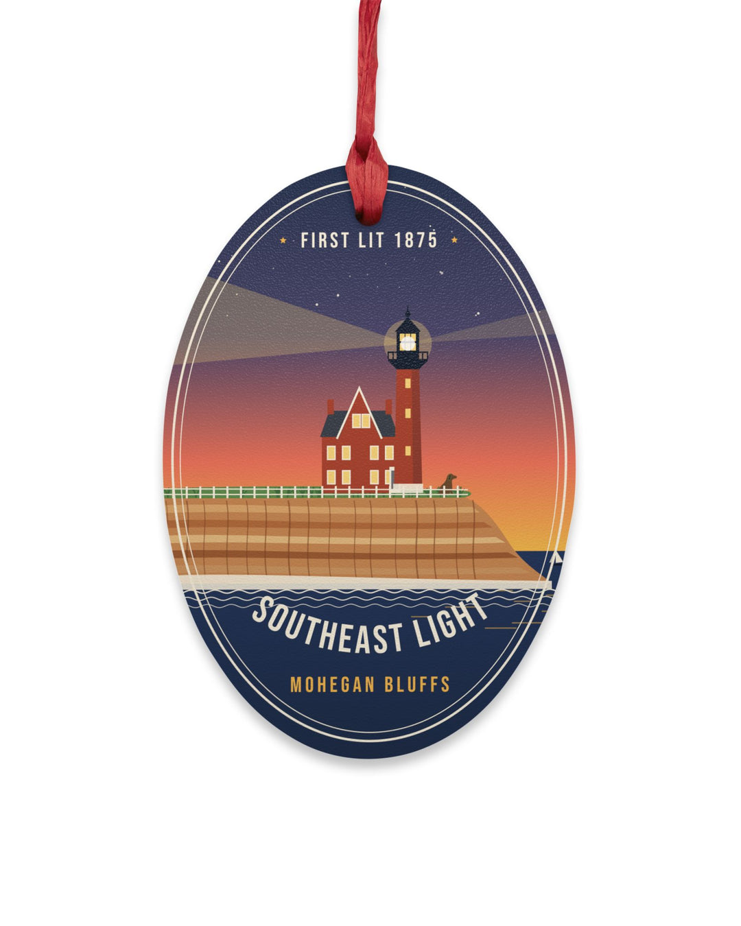 Two Lights Wooden Dog Ornament — Block Island Southeast Light & North Light