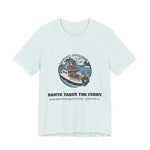 Santa Takes the Ferry Block Island Christmas T-Shirt in Heather Ice Blue, BlockBoundRI