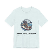 Santa Takes the Ferry Block Island Christmas T-Shirt in Heather Ice Blue, BlockBoundRI