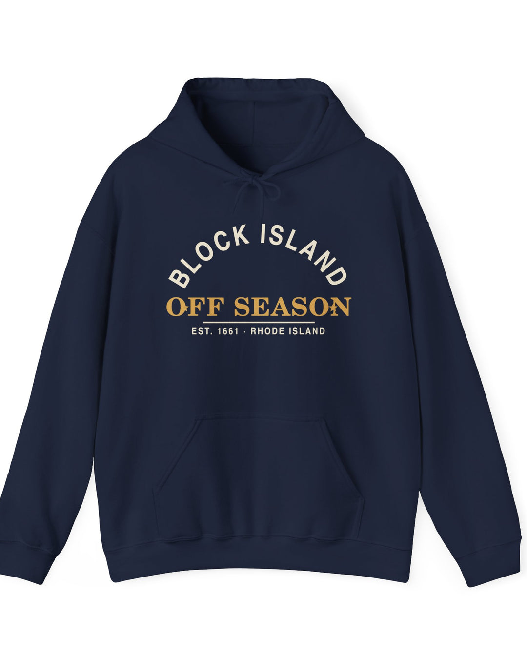 Block Island Off Season Hoodie in Navy, BlockBoundRI