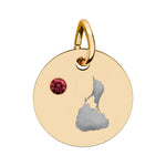 Round engraved Block Island charm with a cubic zirconia birthstone