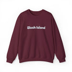 Crewneck sweatshirt with Block Island in raised puff print letters across the chest