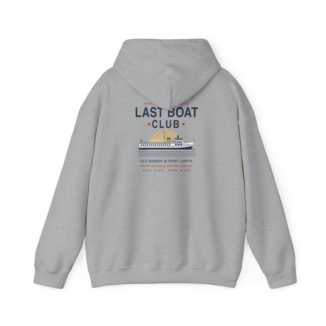 Last Boat Club hoodie: M/V BLOCK ISLAND ferry against a striped sunset, Block Island R.I. — view 31