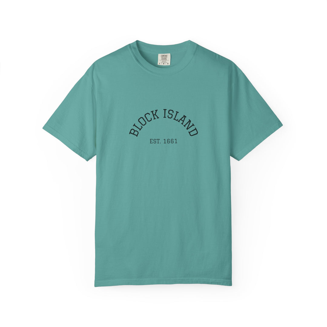 Block Island Est. 1661 Arch Tee, Garment-Dyed in Seafoam, BlockBoundRI