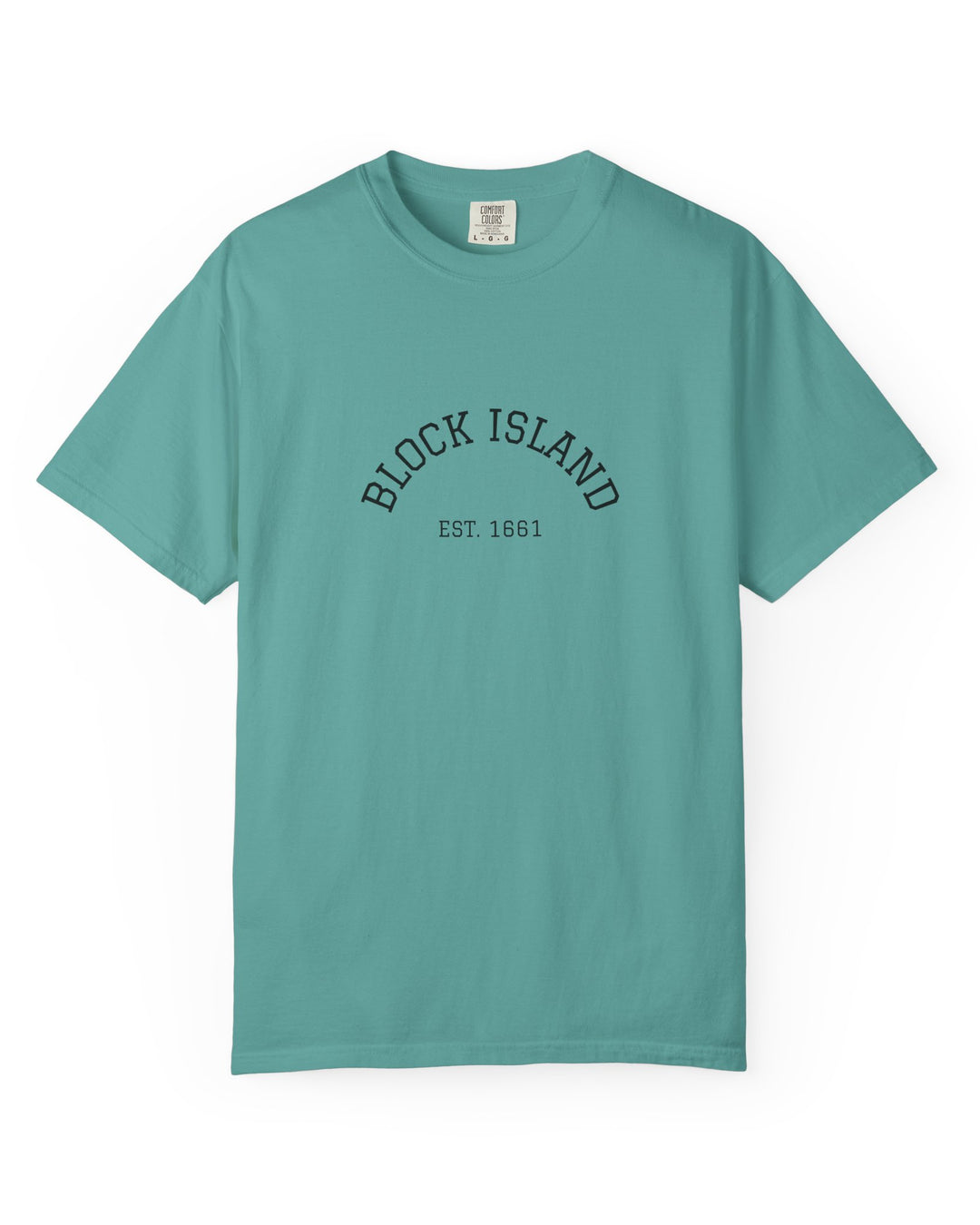 Block Island Est. 1661 Arch Tee, Garment-Dyed in Seafoam, BlockBoundRI