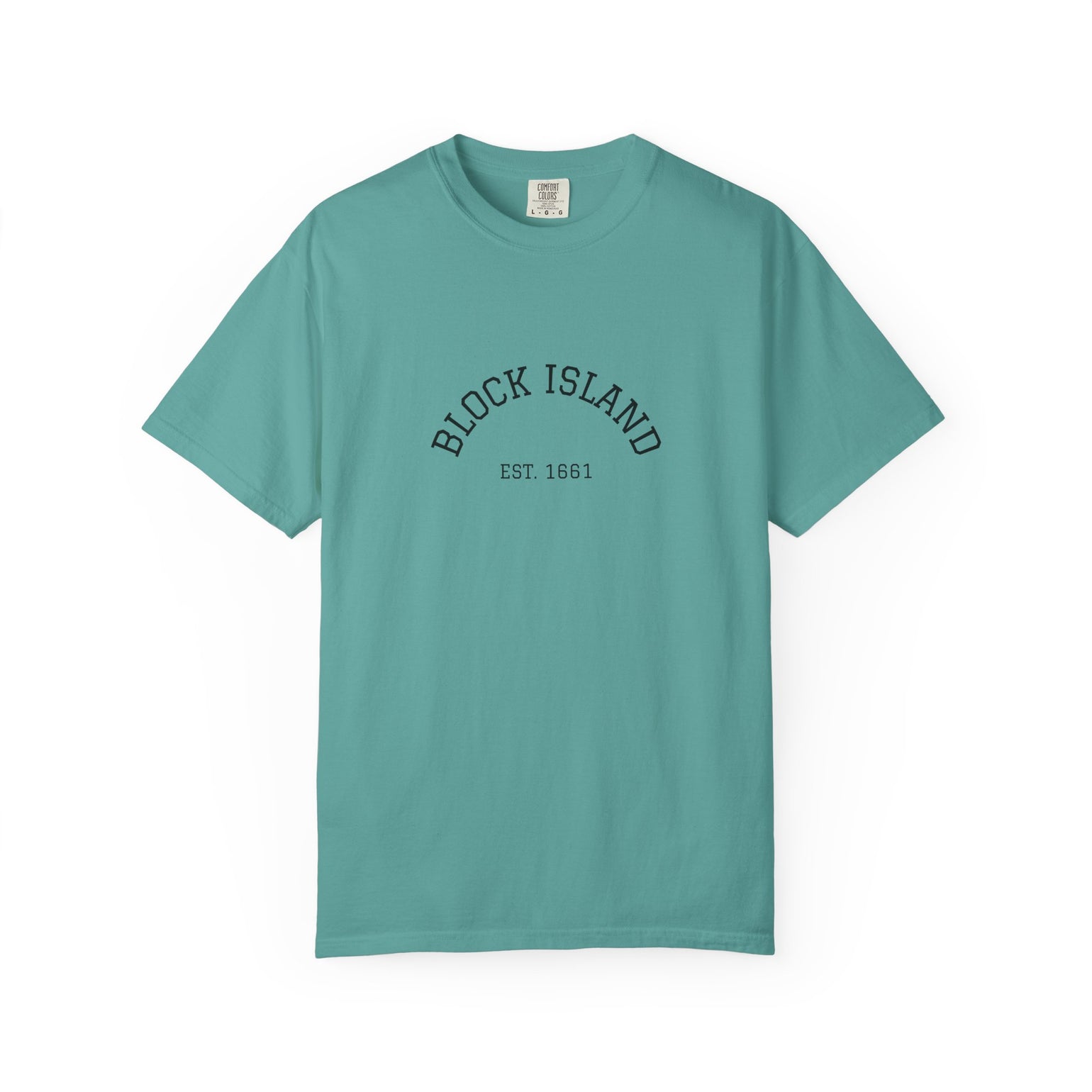 Block Island Est. 1661 Arch Tee, Garment-Dyed in Seafoam, BlockBoundRI