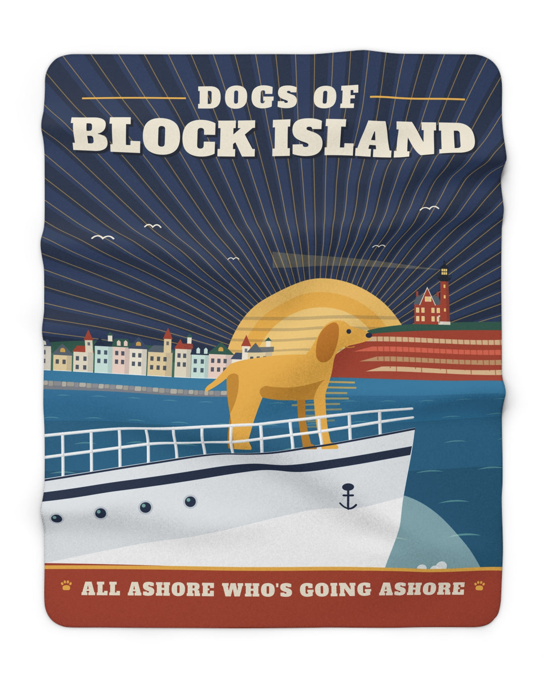 Dogs of Block Island Sherpa Blanket — 1930s Travel Poster Fleece Throw