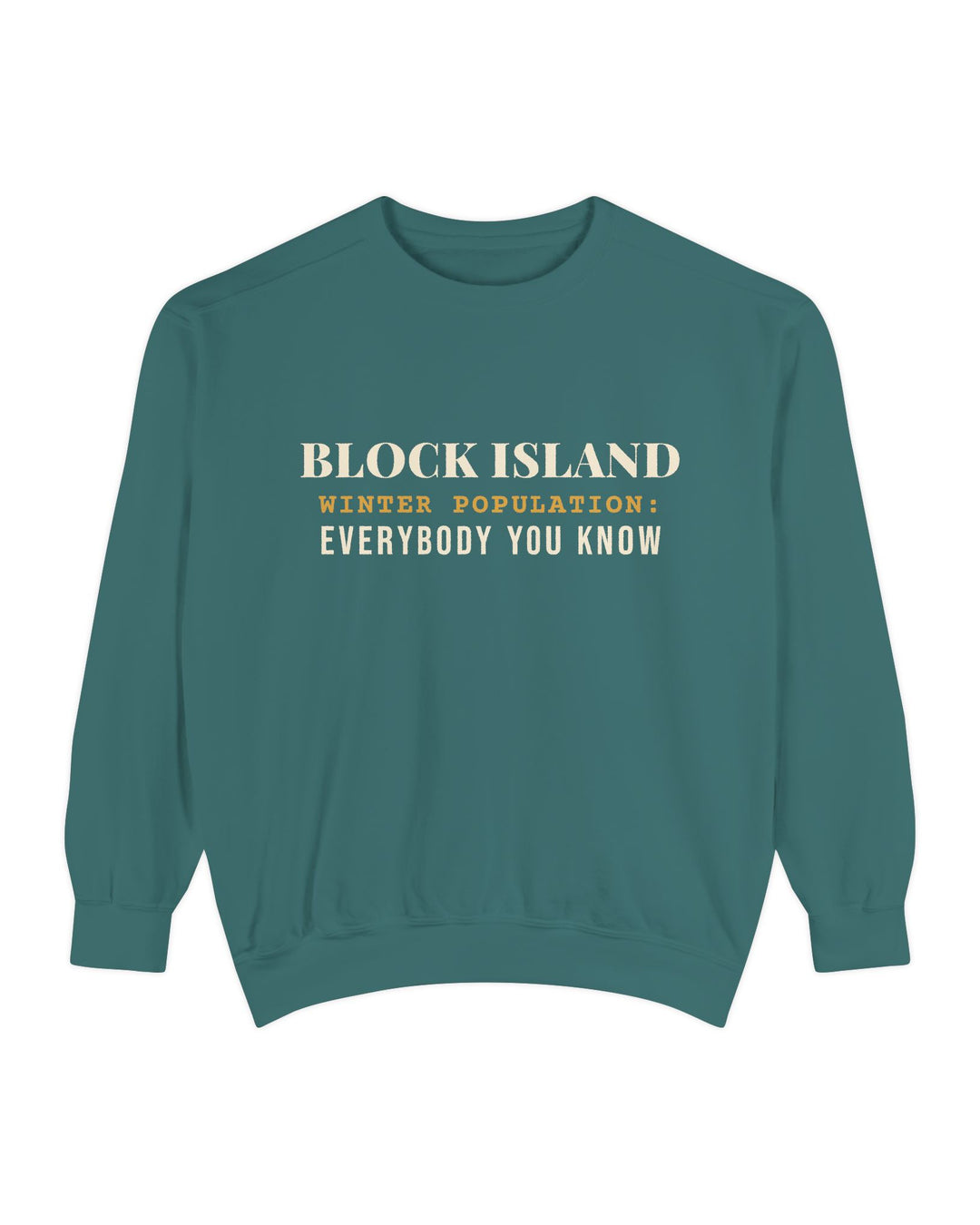 Block Island Winter Population crewneck sweatshirt in Blue Spruce - BlockBoundRI