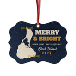 Merry and Bright Block Island lighthouses aluminum Christmas ornament - BlockBoundRI