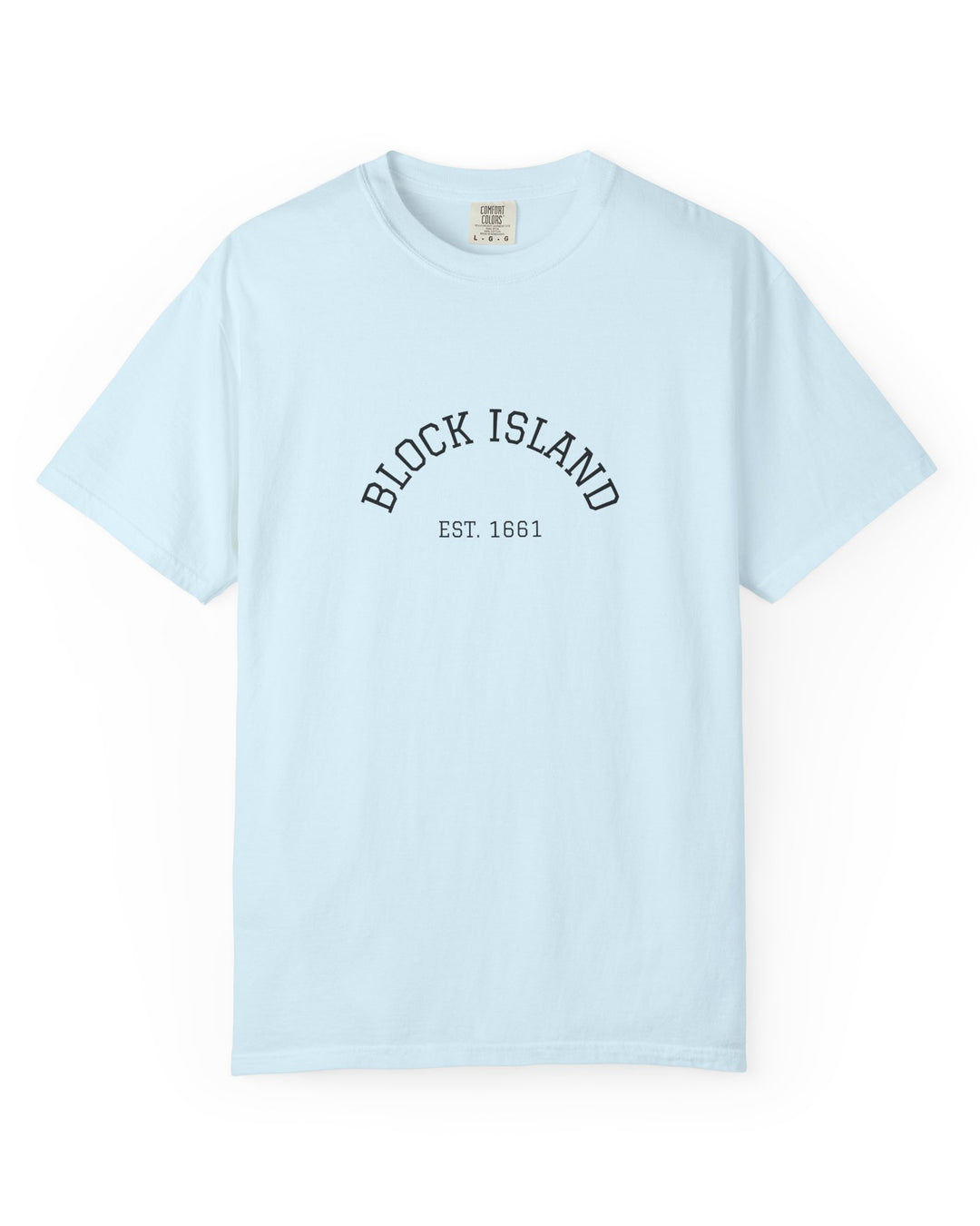 Block Island Est. 1661 Arch Tee, Garment-Dyed in Chambray, BlockBoundRI
