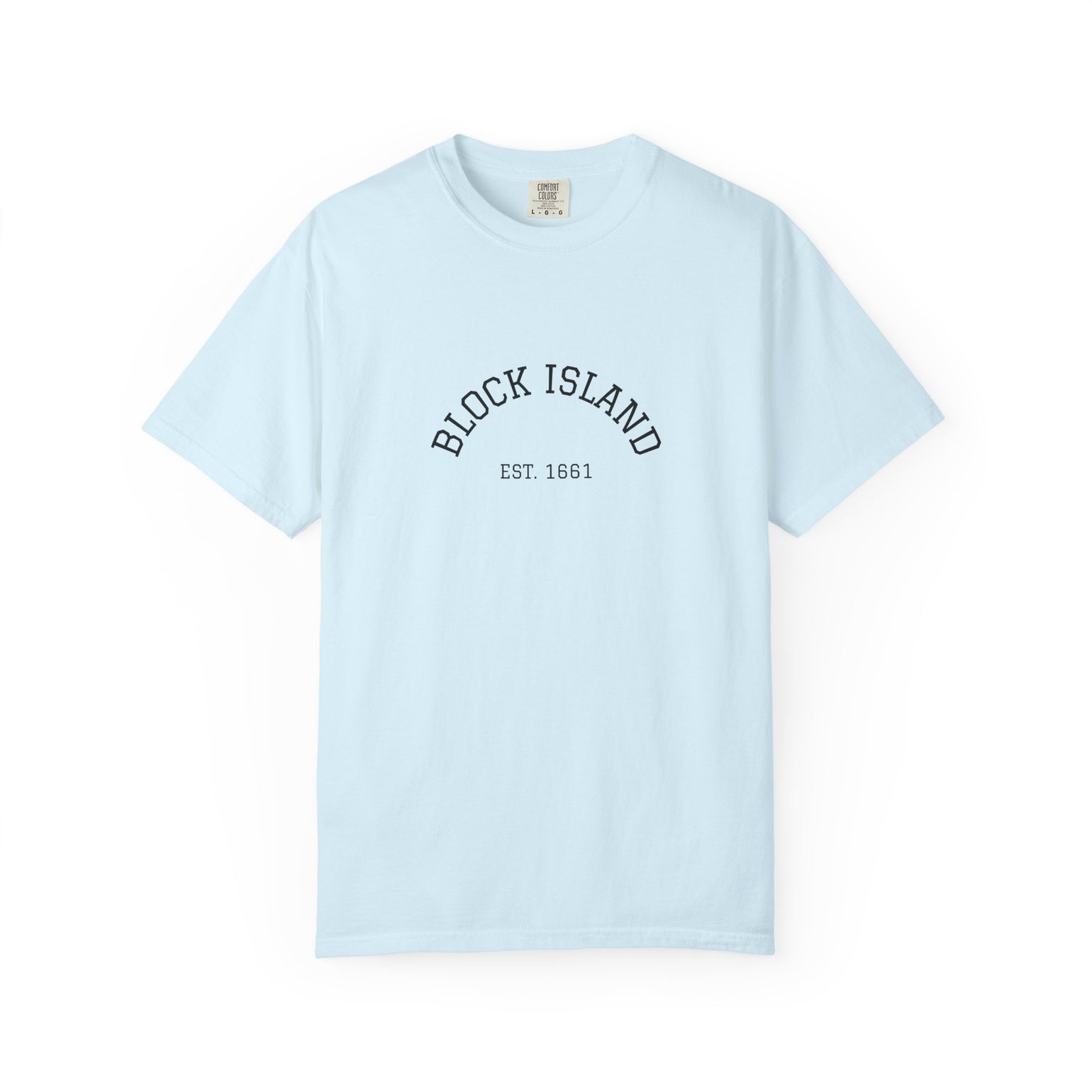 Block Island Est. 1661 Arch Tee, Garment-Dyed in Chambray, BlockBoundRI