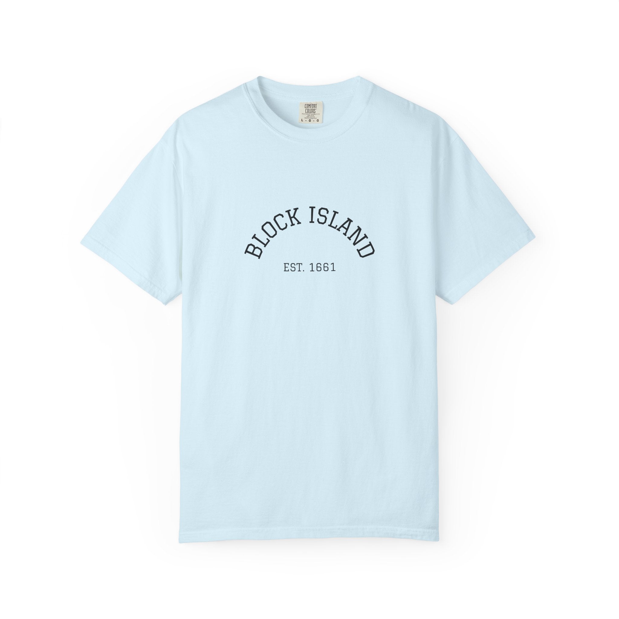Block Island Est. 1661 Arch Tee, Garment-Dyed in Chambray, BlockBoundRI