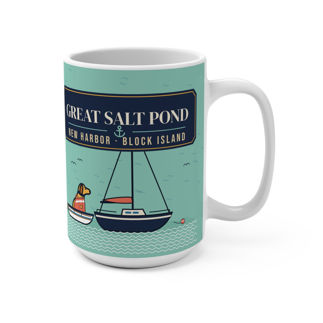Great Salt Pond Dog Mug — Block Island New Harbor Chart 15 oz Mug