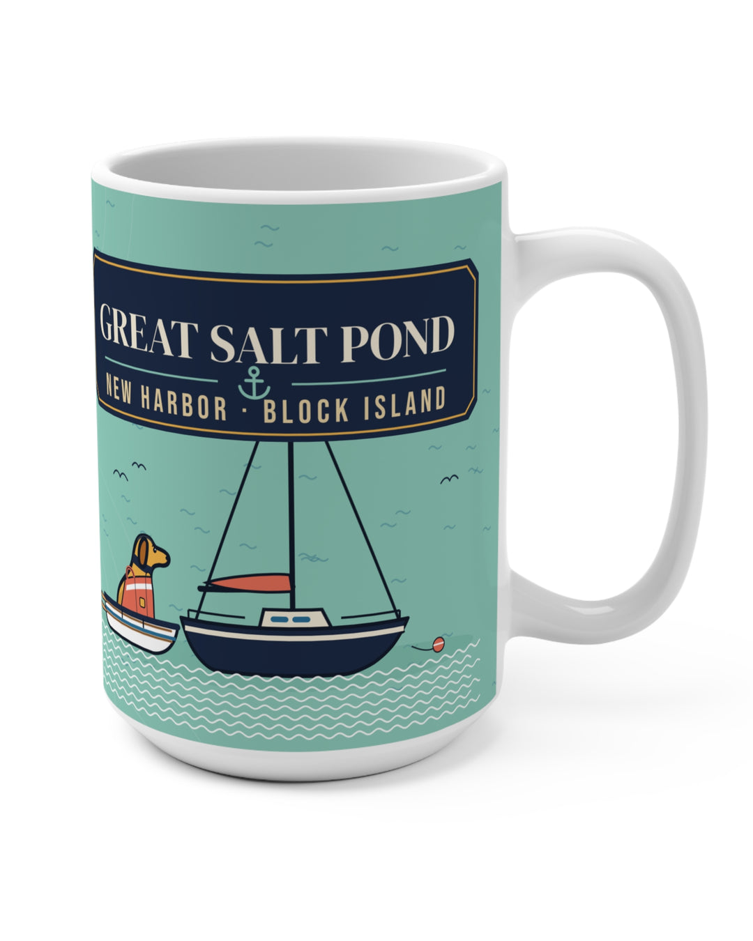 Great Salt Pond Dog Mug — Block Island New Harbor Chart 15 oz Mug