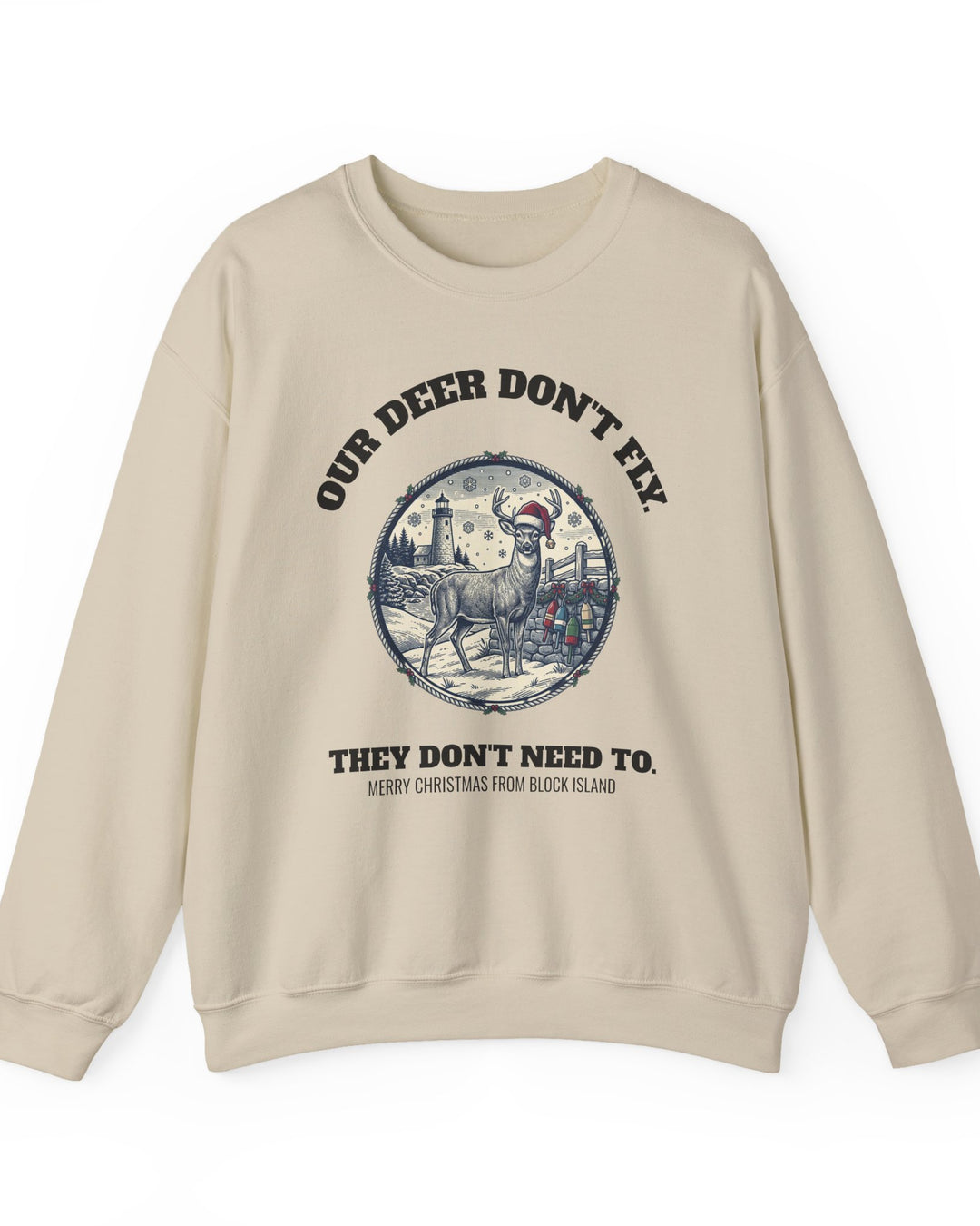 Block Island Christmas Sweatshirt in Sand, BlockBoundRI