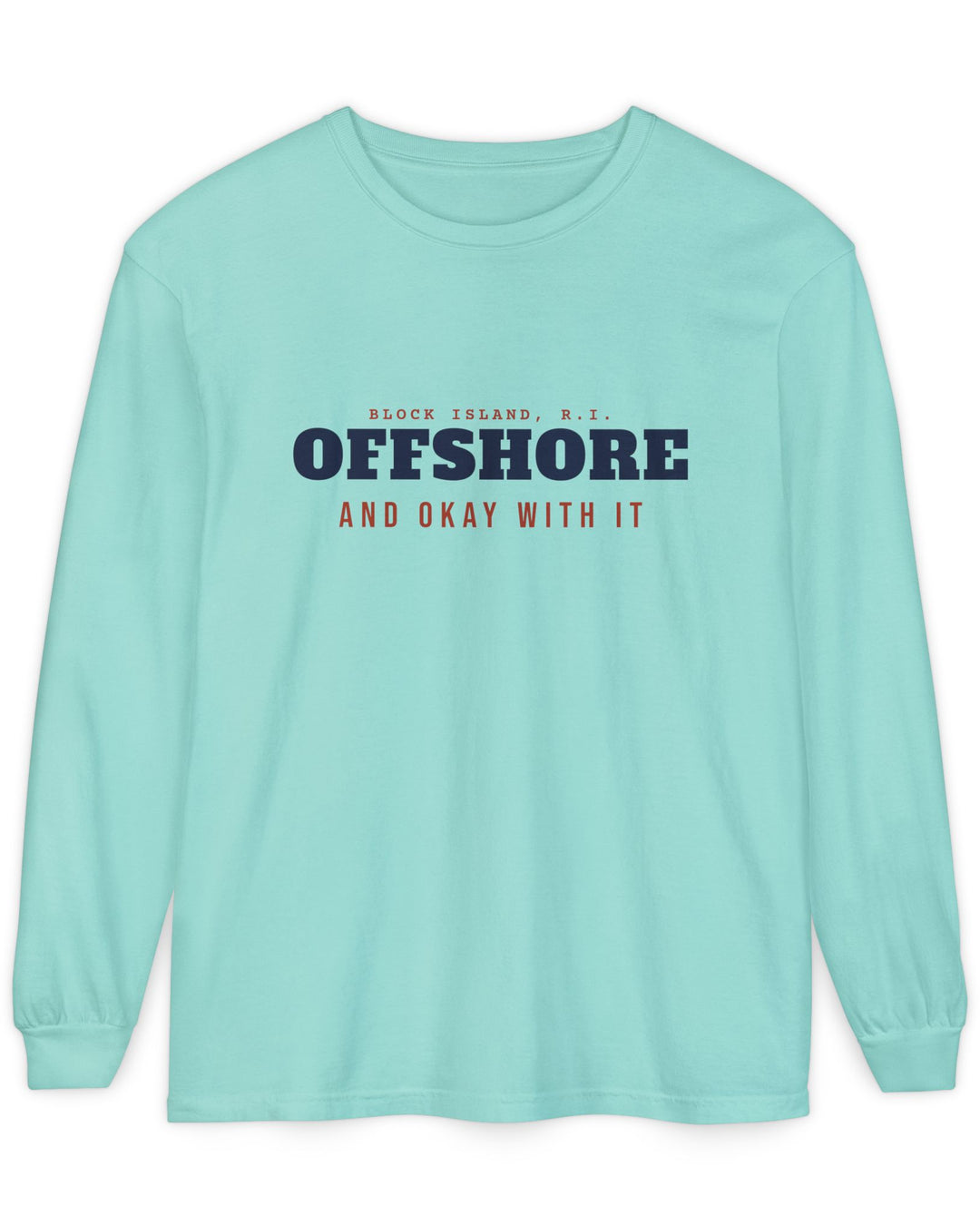 Offshore and Okay With It Block Island long sleeve tee in Chalky Mint - BlockBoundRI