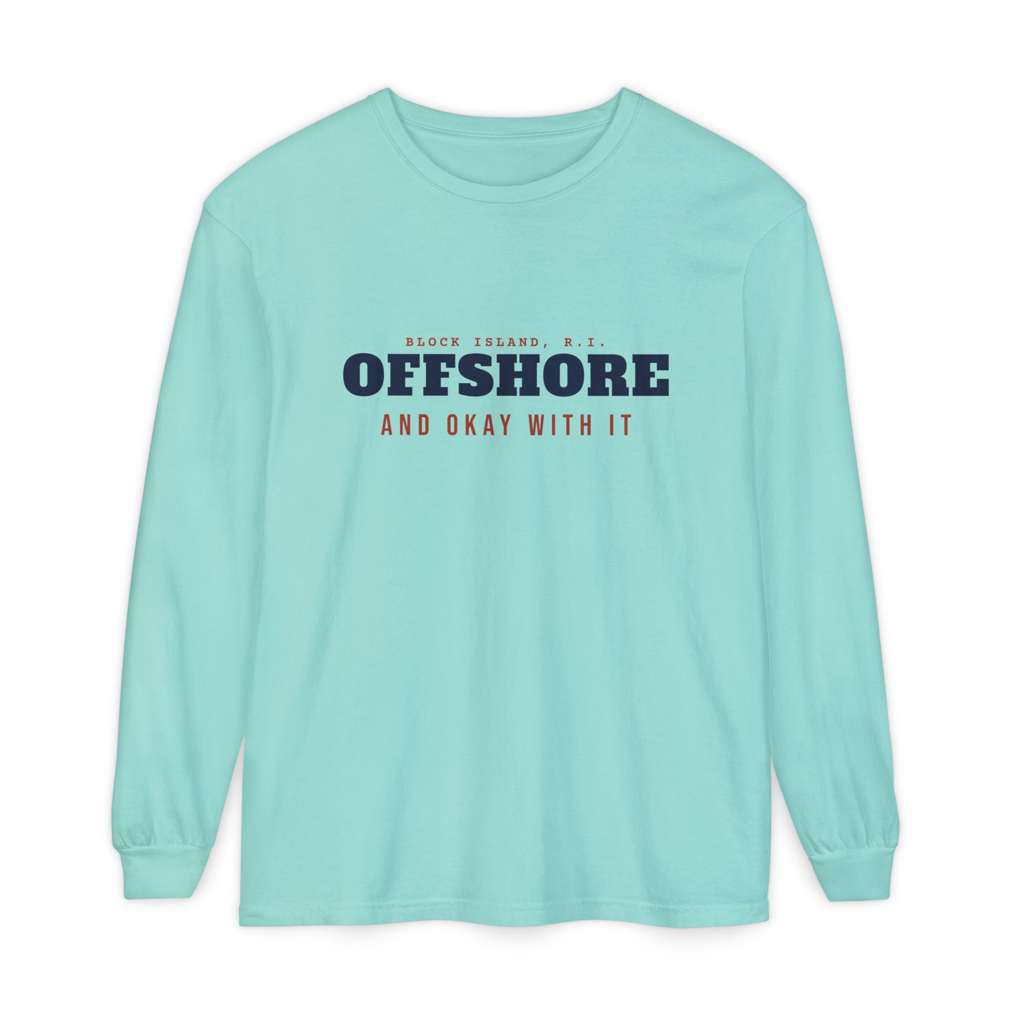 Offshore and Okay With It Block Island long sleeve tee in Chalky Mint - BlockBoundRI