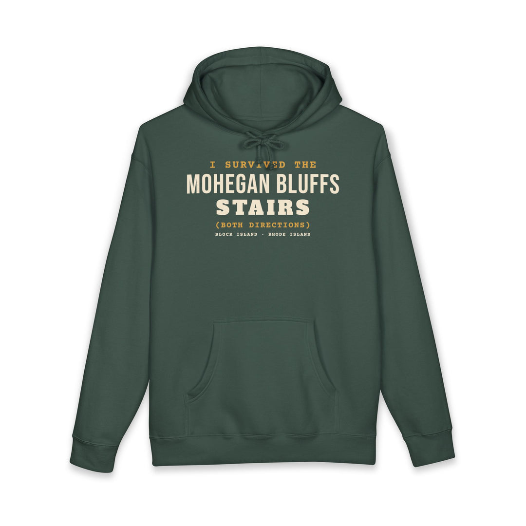 I Survived the Mohegan Bluffs Stairs Block Island hoodie in Alpine Green - BlockBoundRI