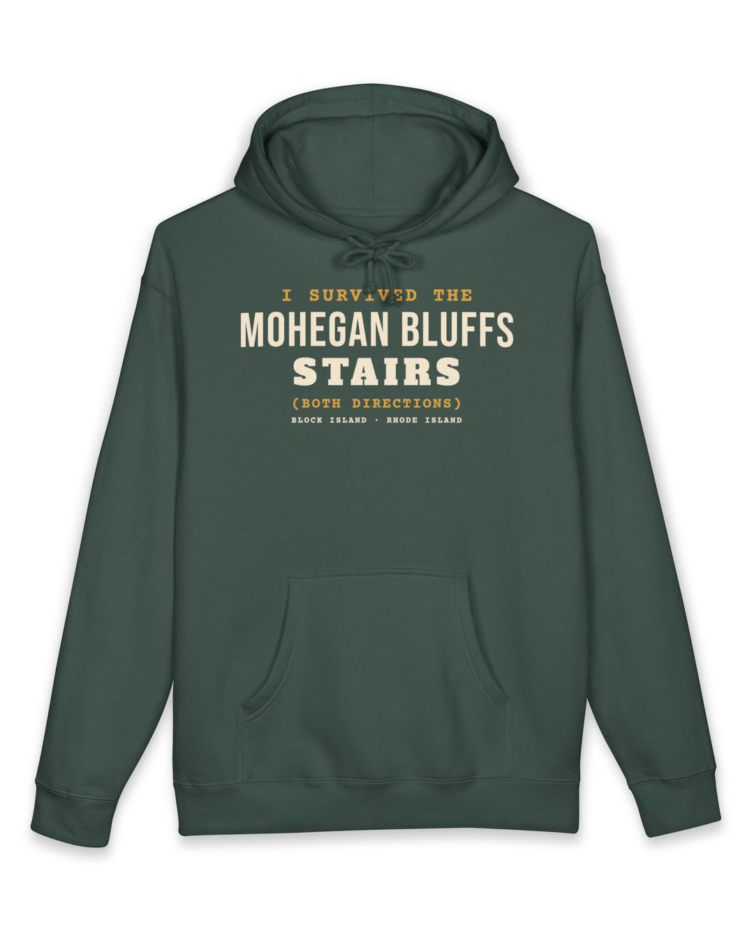 I Survived the Mohegan Bluffs Stairs Block Island hoodie in Alpine Green - BlockBoundRI