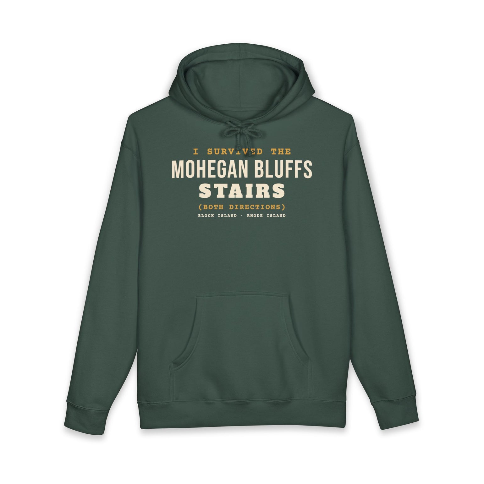 I Survived the Mohegan Bluffs Stairs Block Island hoodie in Alpine Green - BlockBoundRI
