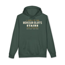 BlockBoundRI alpine green Block Island hoodie front with I Survived the Mohegan Bluffs Stairs (Both Directions) print