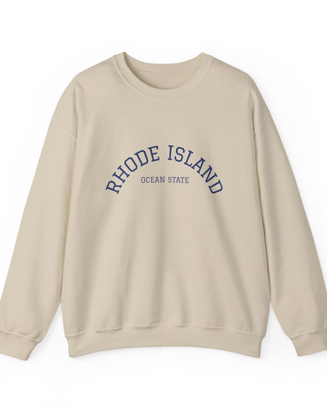 Rhode Island Varsity Crewneck Sweatshirt in Sand, BlockBoundRI