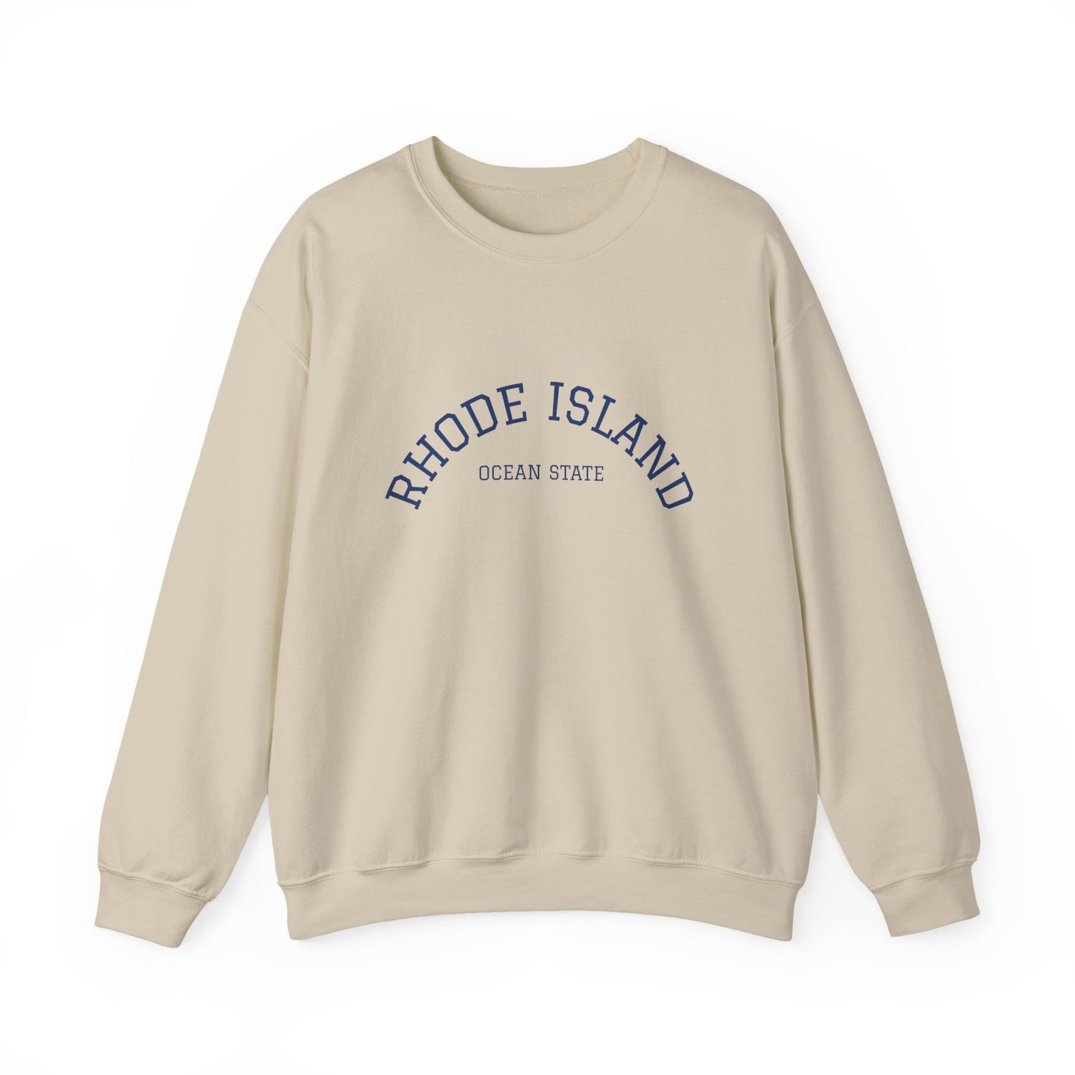 Rhode Island Varsity Crewneck Sweatshirt in Sand, BlockBoundRI