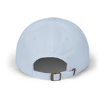 Back of the Light Blue Crossing Club Block Island dad cap with adjustable strap and metal buckle