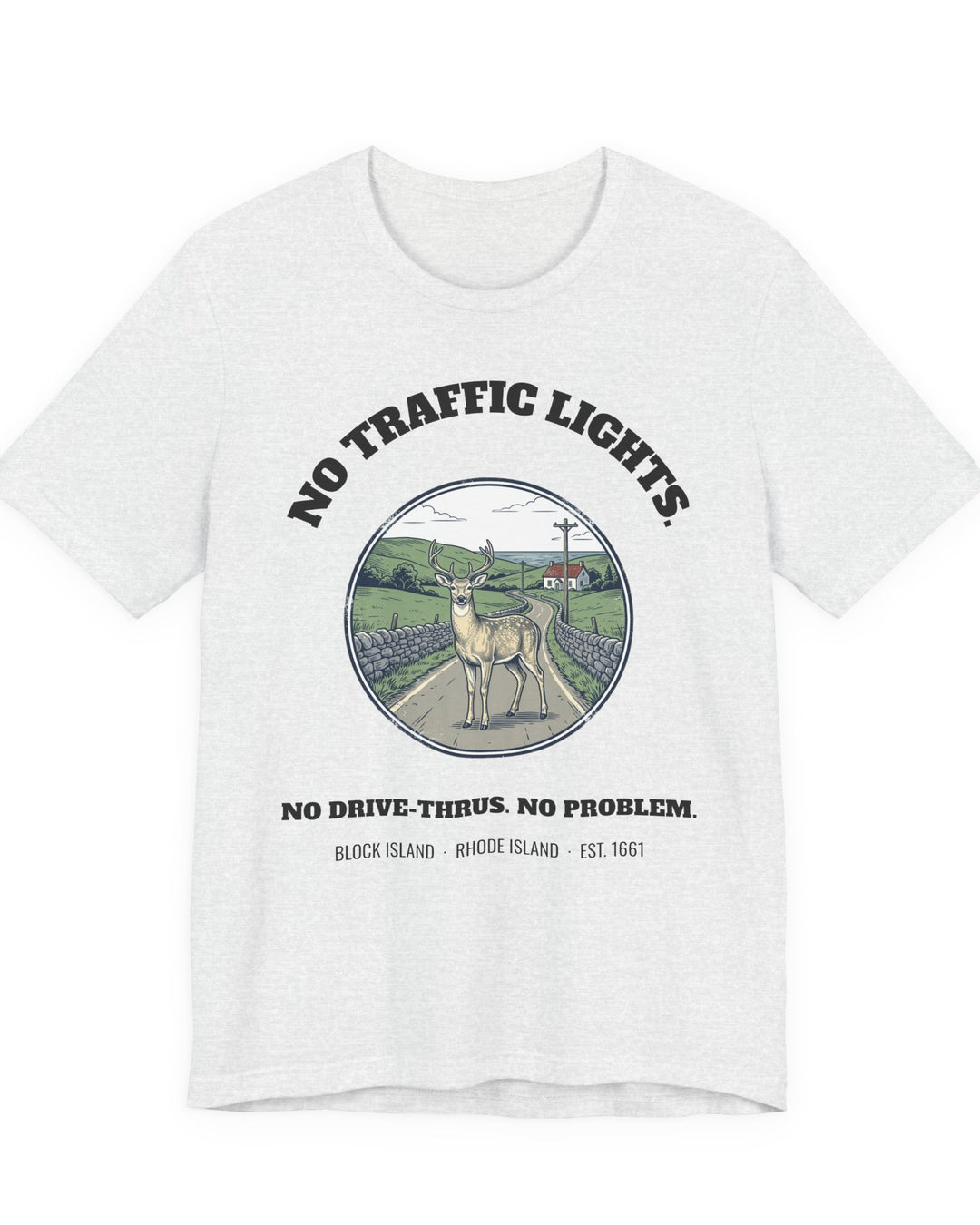Block Island No Traffic Lights T-Shirt in Ash, BlockBoundRI