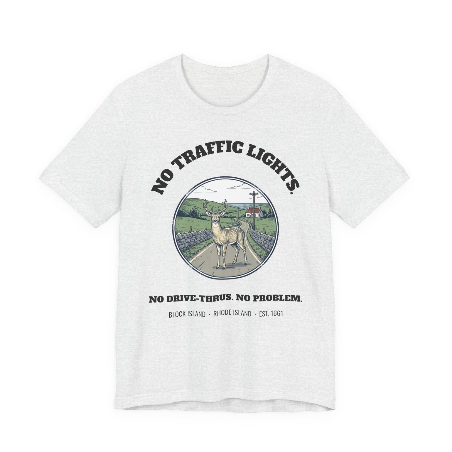 Block Island No Traffic Lights T-Shirt in Ash, BlockBoundRI