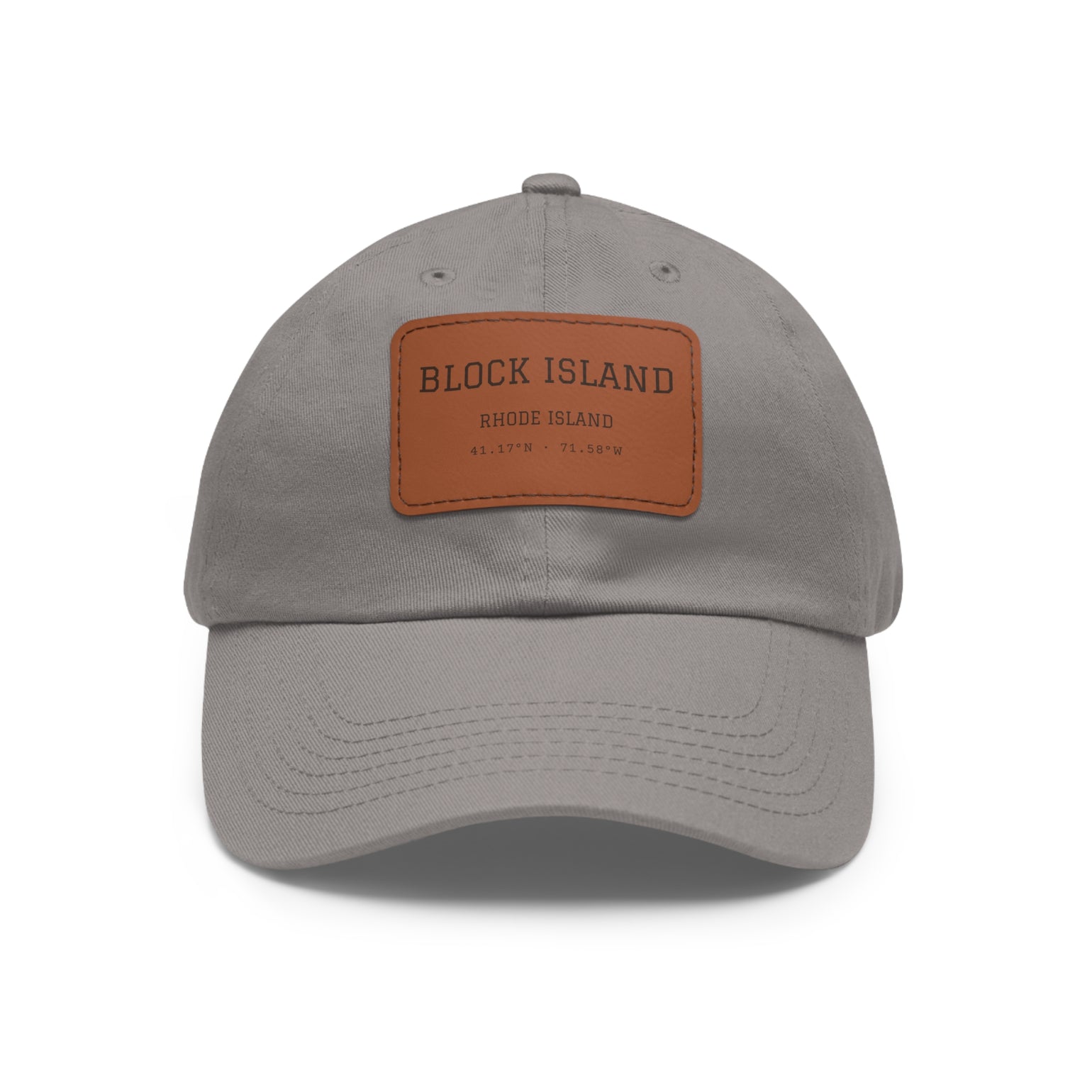 Block Island Coordinates Leather Patch Hat in Grey / Light Brown patch, BlockBoundRI