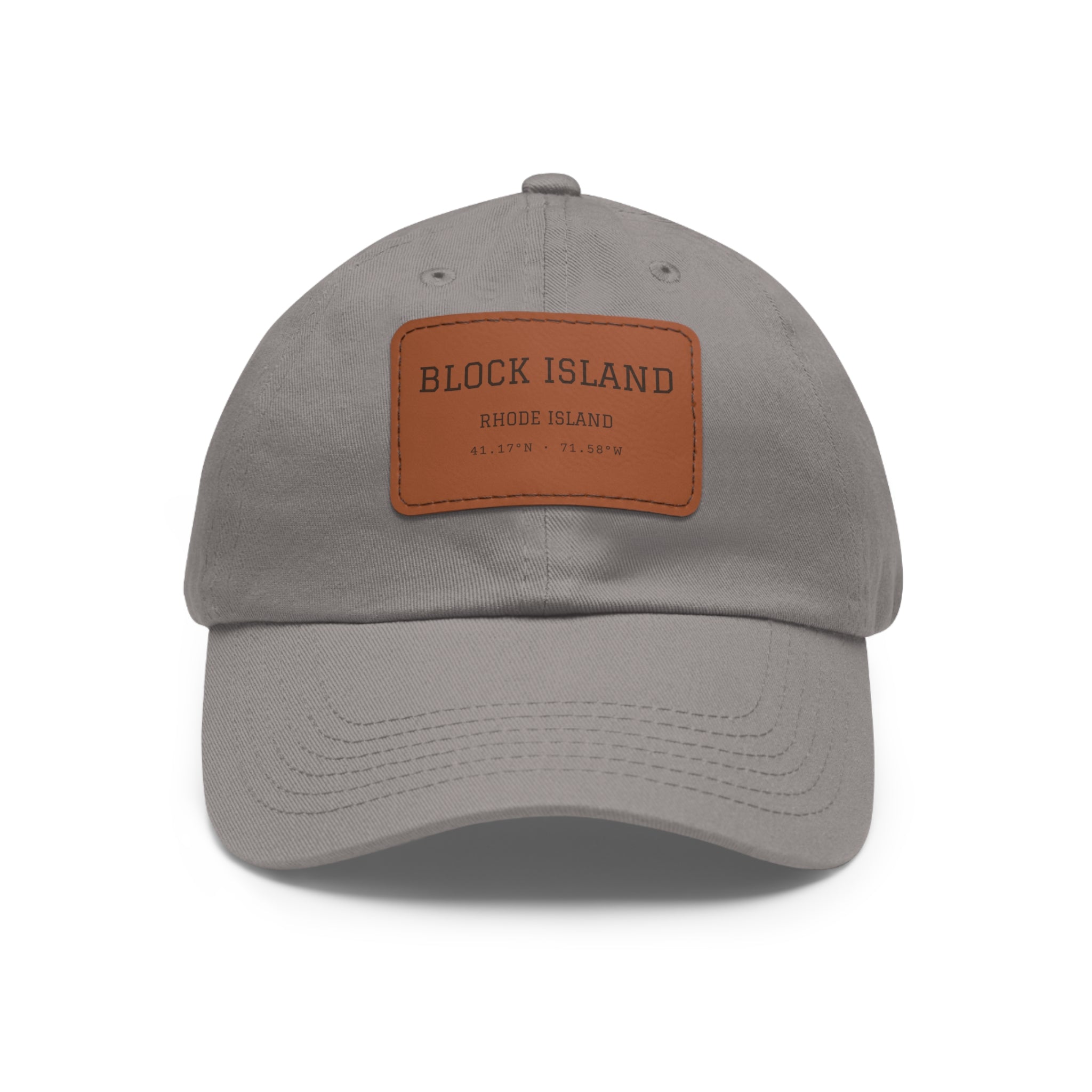 Block Island Coordinates Leather Patch Hat in Grey / Light Brown patch, BlockBoundRI