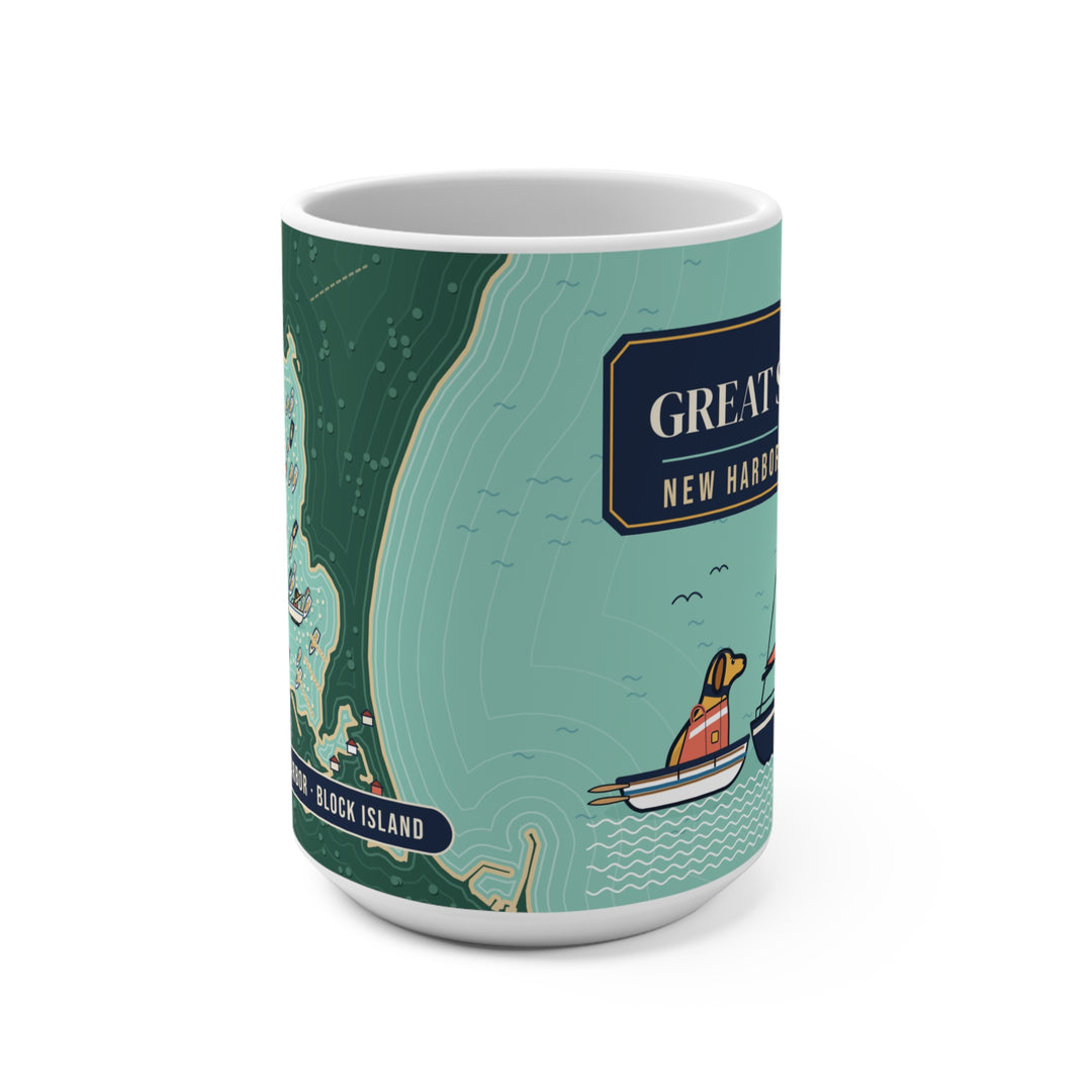 Great Salt Pond Dog Mug — Block Island New Harbor Chart 15 oz Mug