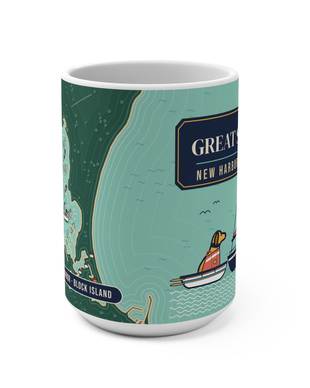 Great Salt Pond Dog Mug — Block Island New Harbor Chart 15 oz Mug