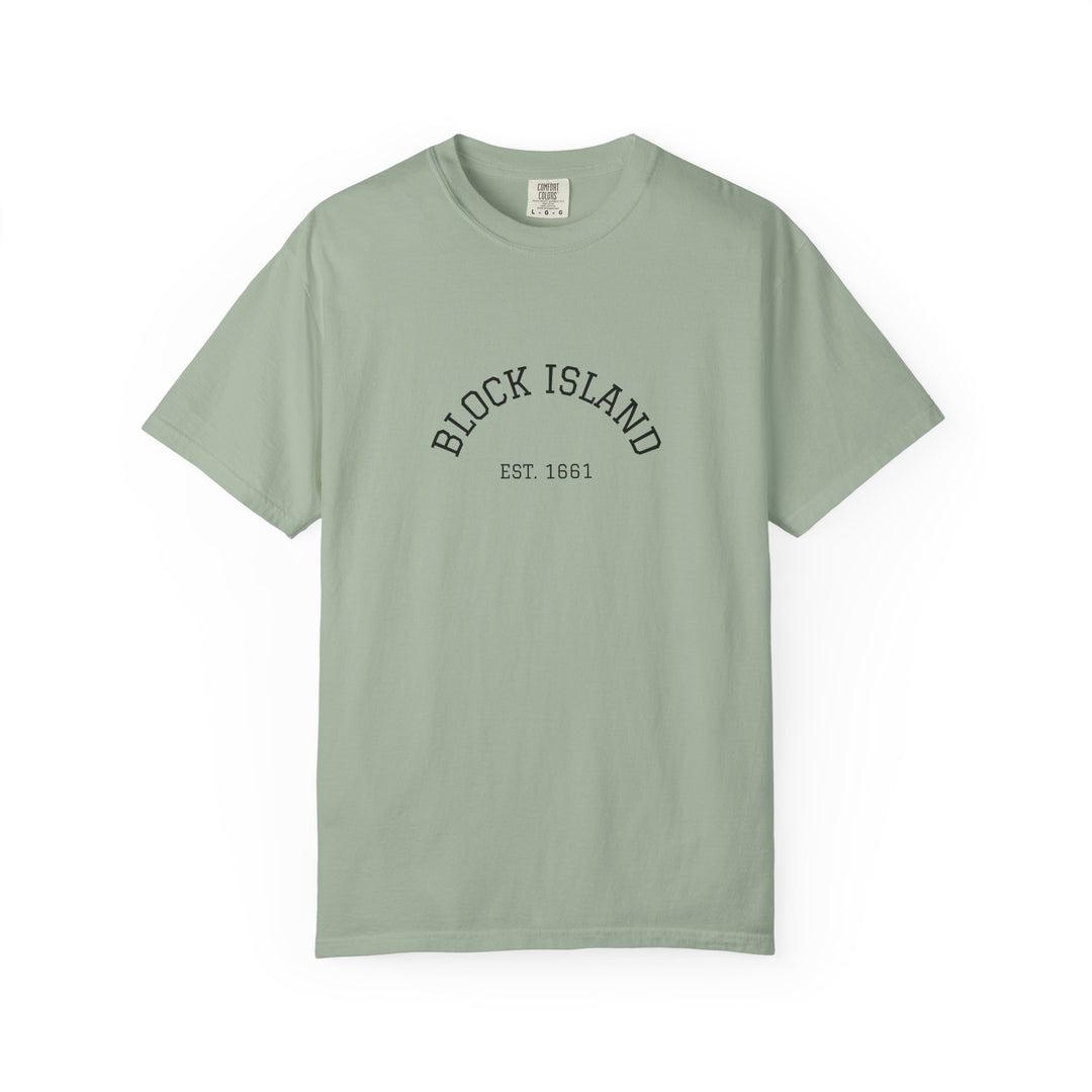 Block Island Est. 1661 Arch Tee, Garment-Dyed in Bay, BlockBoundRI