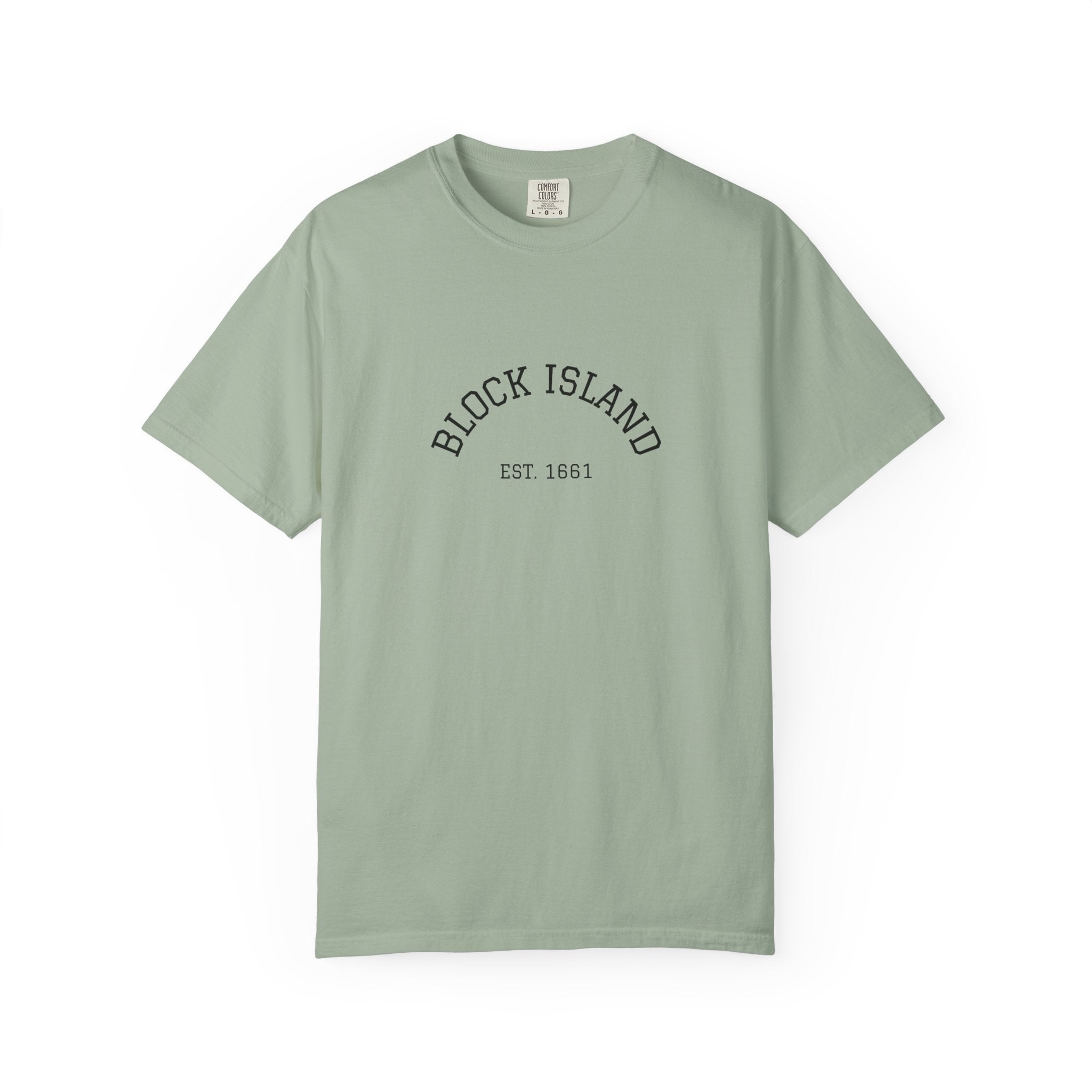 Block Island Est. 1661 Arch Tee, Garment-Dyed in Bay, BlockBoundRI