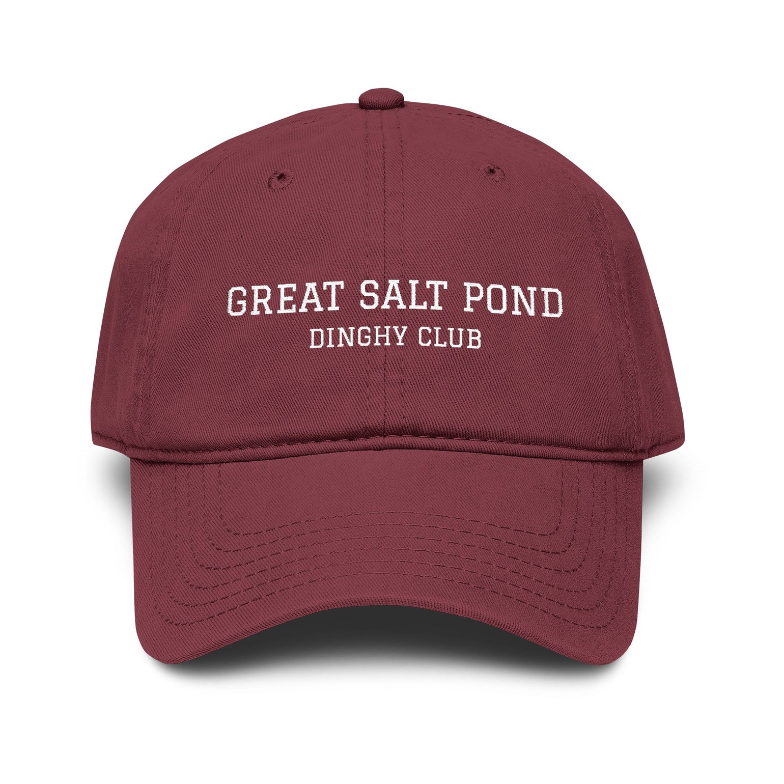 Great Salt Pond Dinghy Club Block Island embroidered dad hat in Maroon - BlockBoundRI