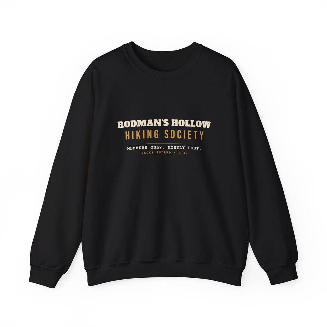 Rodman's Hollow Hiking Society Block Island crewneck sweatshirt in Black - BlockBoundRI