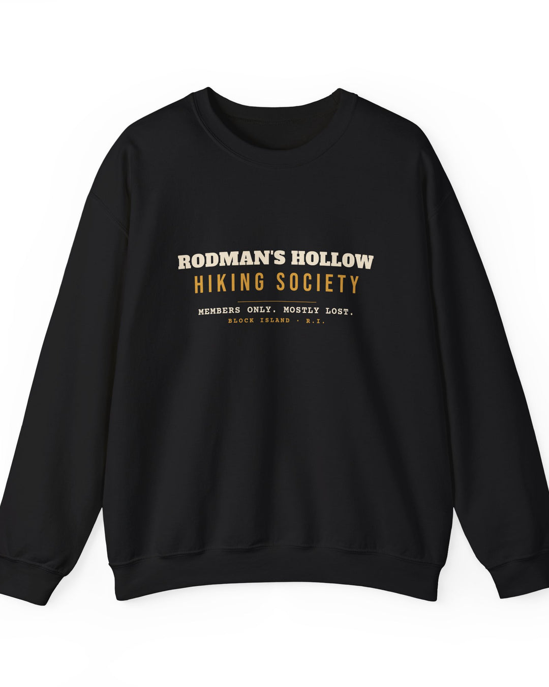Rodman's Hollow Hiking Society Block Island crewneck sweatshirt in Black - BlockBoundRI