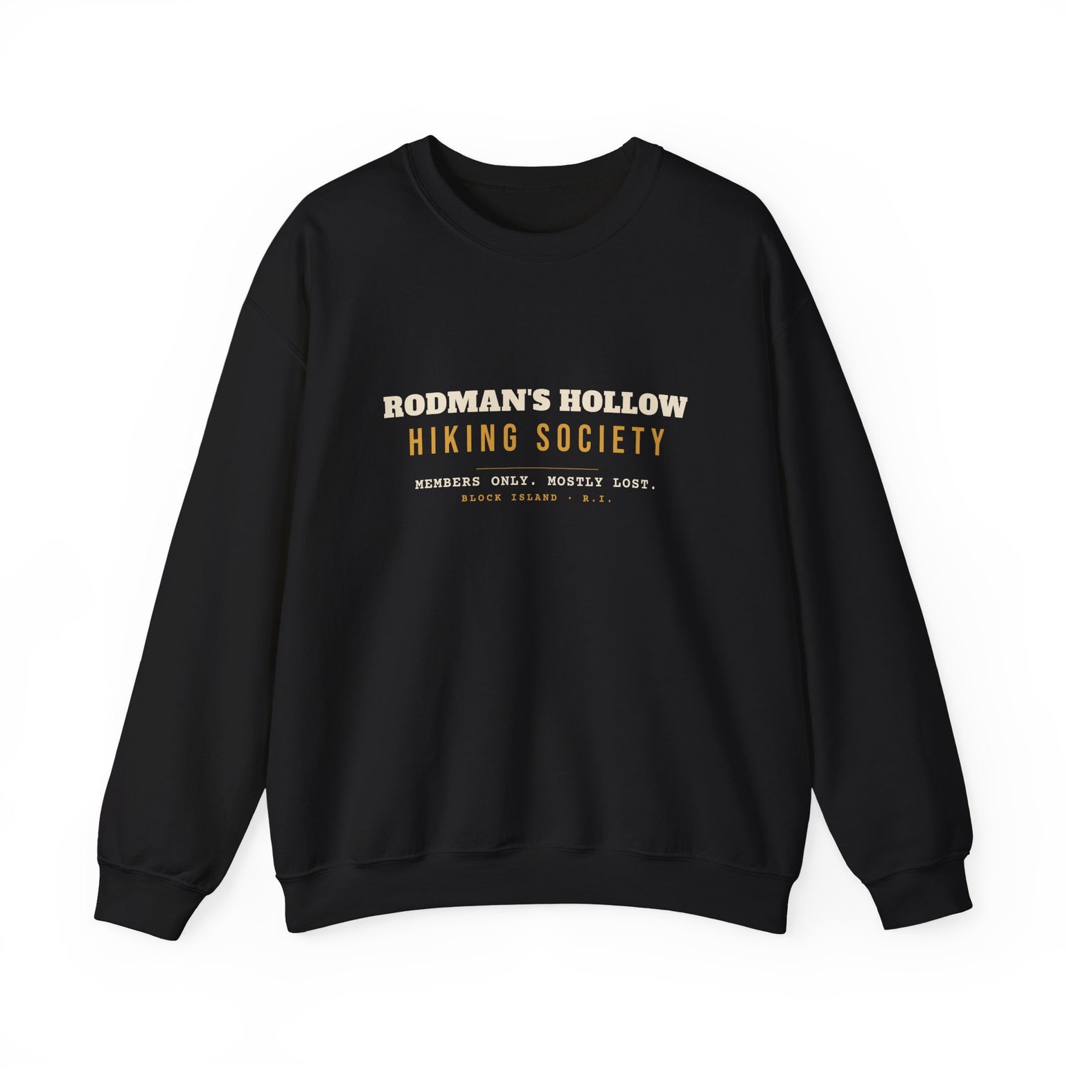Rodman's Hollow Hiking Society Block Island crewneck sweatshirt in Black - BlockBoundRI