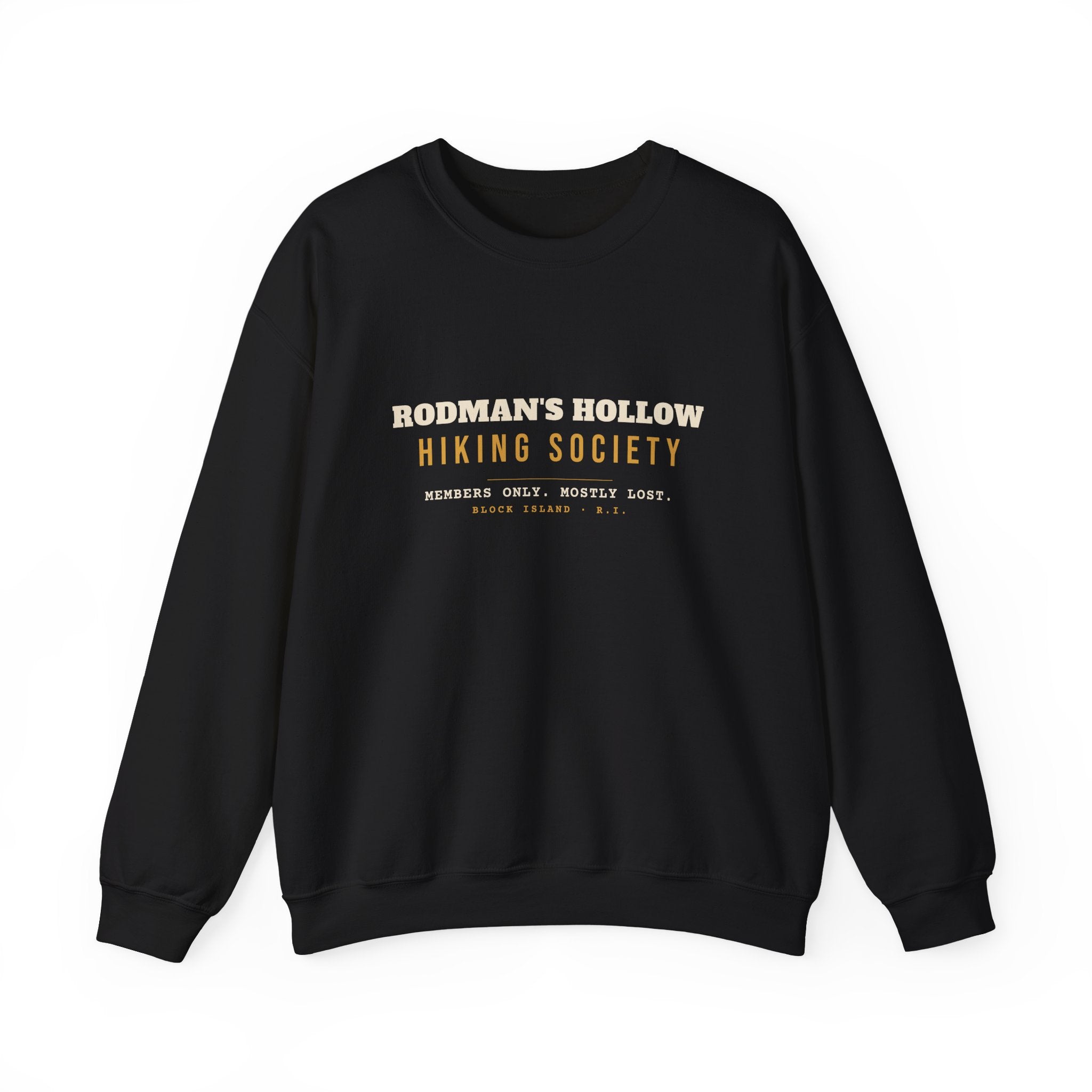 Rodman's Hollow Hiking Society Block Island crewneck sweatshirt in Black - BlockBoundRI